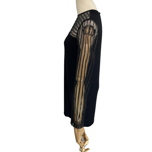 Anne Fontaine Dress Womens 40 Medium Black Sheer Stripe Mesh Mindy France - Picture 3 of 13